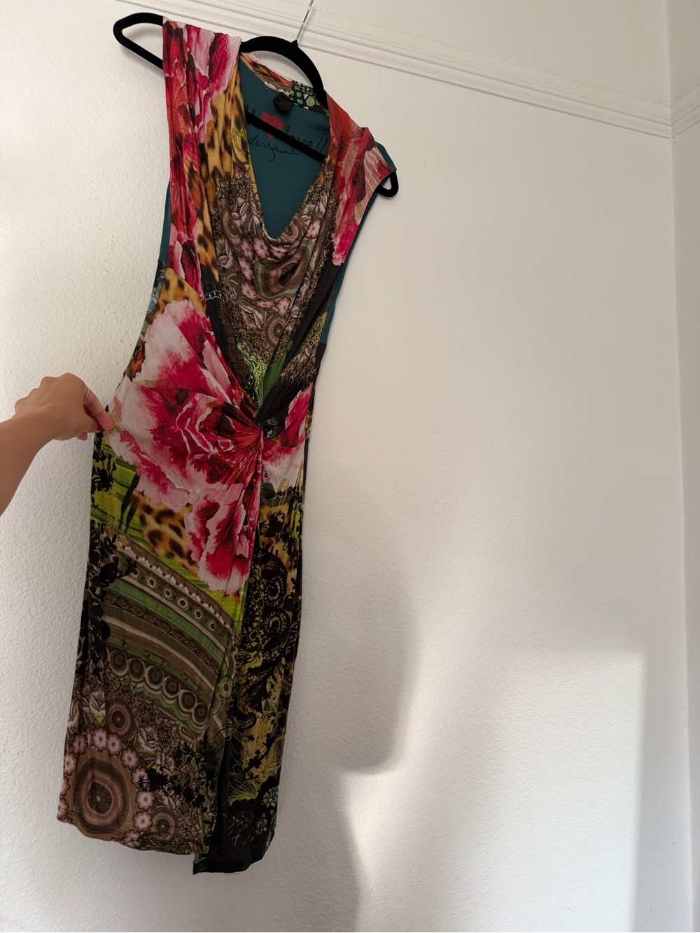 Desigual sleeveless Multicolor Printed Draped Chemise Midi Dress y2k - Picture 3 of 6